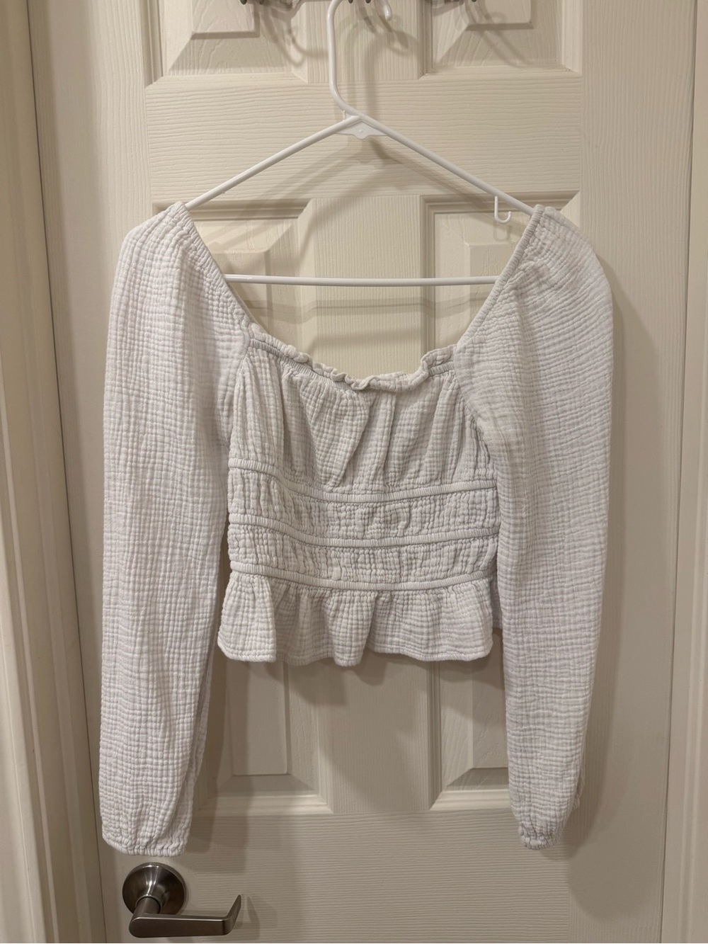 wild fable White Smocked Peplum Long-Sleeve Blouse